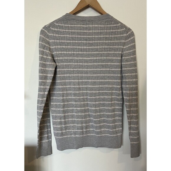 Banana Republic Gray White Stripe Cable Knit Crew Neck Lightweight Sweater M - Picture 3 of 7